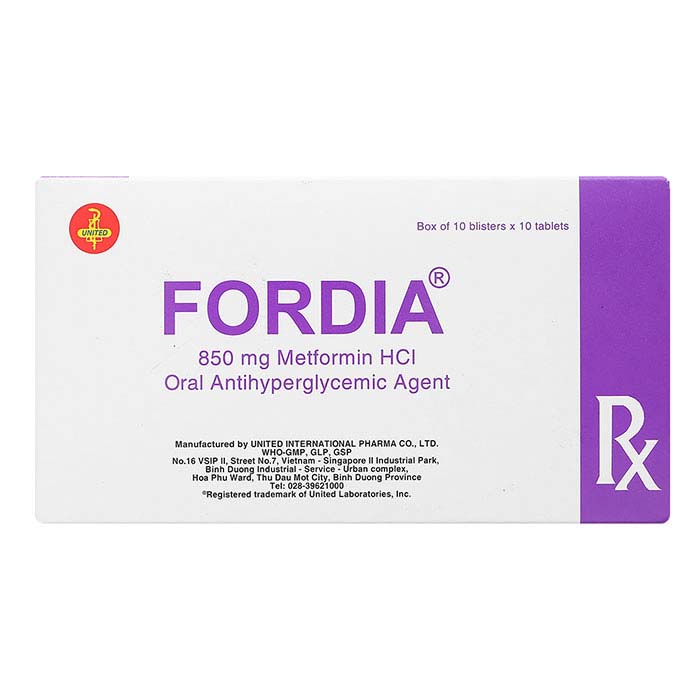 Fordia 850mg United điều trị đái tháo đường 100 viên