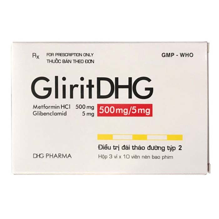 GliritDHG 500mg/5mg điều trị tiểu đường 30 viên